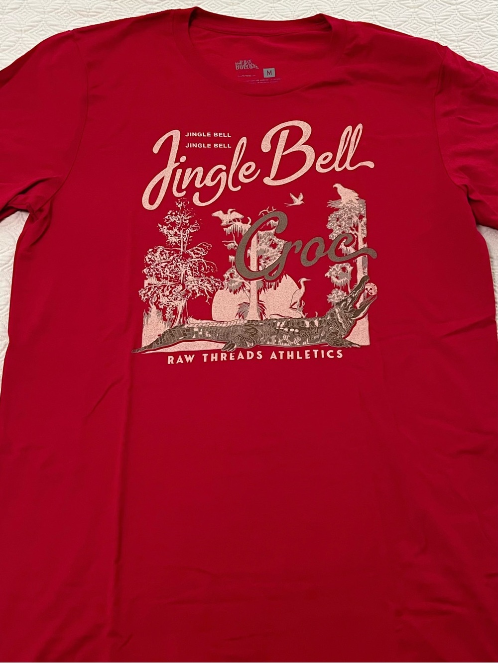 Raw Threads “Jingle Bell Croc” Christmas  Holiday Unisex T-Shirt (size Medium)